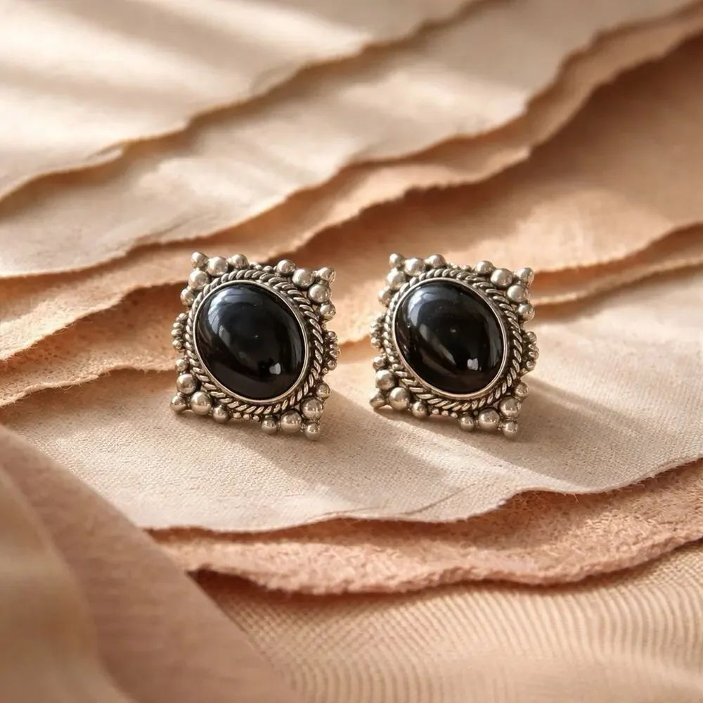 Vintage Silver Onyx clip Earrings 25.70 grams Sterling Stunning